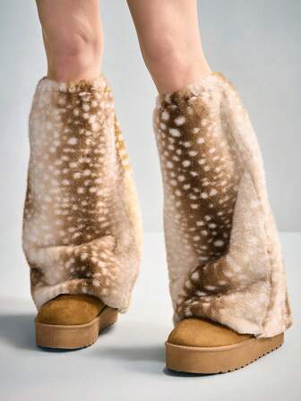 Fairycore 1 Paio di caldi e alla moda calzini lunghi per le gambe, con stampa di cervi carini e adorabili in stile Y2K e colore unito, adatti per la scuola, lo shopping, i viaggi, ecc. Un articolo caldo e alla moda per Natale, autunno/inverno