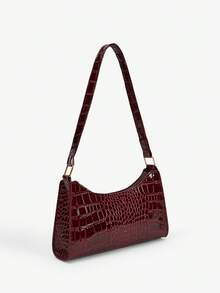 SHEIN BAE Women Solid Color Minimalist Shoulder Bag, Casual For Daily Use, Fashionable Burgundy Bag