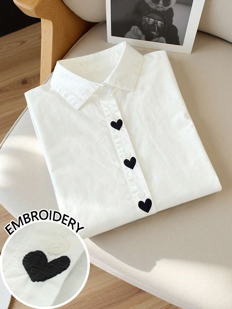 Resyla Women's Valentine's Day Heart Embroidery Pattern Shirt - Multicolor - View 1