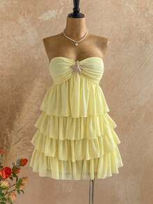 Soleia Vestido corto mini de moda con decoración de estrella de mar de metal para vacaciones de mujer - Amarillo - Ver 3
