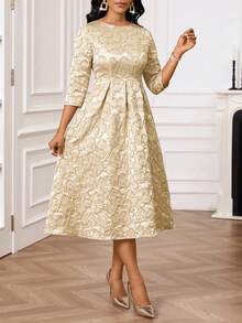 SHEIN Lady Women's Elegant Party Jacquard Mid-Length Dress - Multicolor - View 6