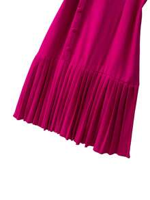 GlowEve CURVE Plus Size Solid Color Pleated Round Neck Elegant Short Sleeve Dress