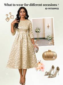 SHEIN Lady Women's Elegant Party Jacquard Mid-Length Dress - Multicolor - View 9