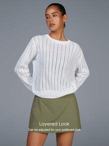 Menodora SHEIN Sport Áo len cổ tròn trơn màu thường ngày dành cho nữ - trắng - Xem 7