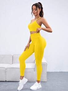 Slayform Seamless High Elasticity Women Sports Yoga Set - Yellow - View 3