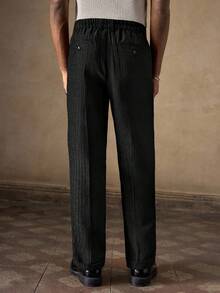 AKNOTIC Business Casual 男士梭织休闲宽松直筒裤，时尚日常穿着 - 黑色 - 查看 7