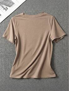 SHEIN Clasi Áo thun nữ cỡ lớn, kiểu dáng thường ngày Trung Quốc, thích hợp mặc đi nghỉ mát, dịp lễ Thánh Patrick, Lễ Phục Sinh, Lễ Tình Nhân, Giáng Sinh, Lễ Tạ Ơn. Chất liệu mềm mại, rộng rãi, thoải mái, đa năng, tôn dáng, thích hợp cho mùa xuân/hè, ngày Quốc khánh. - Màu nâu  Mocha - Xem 2