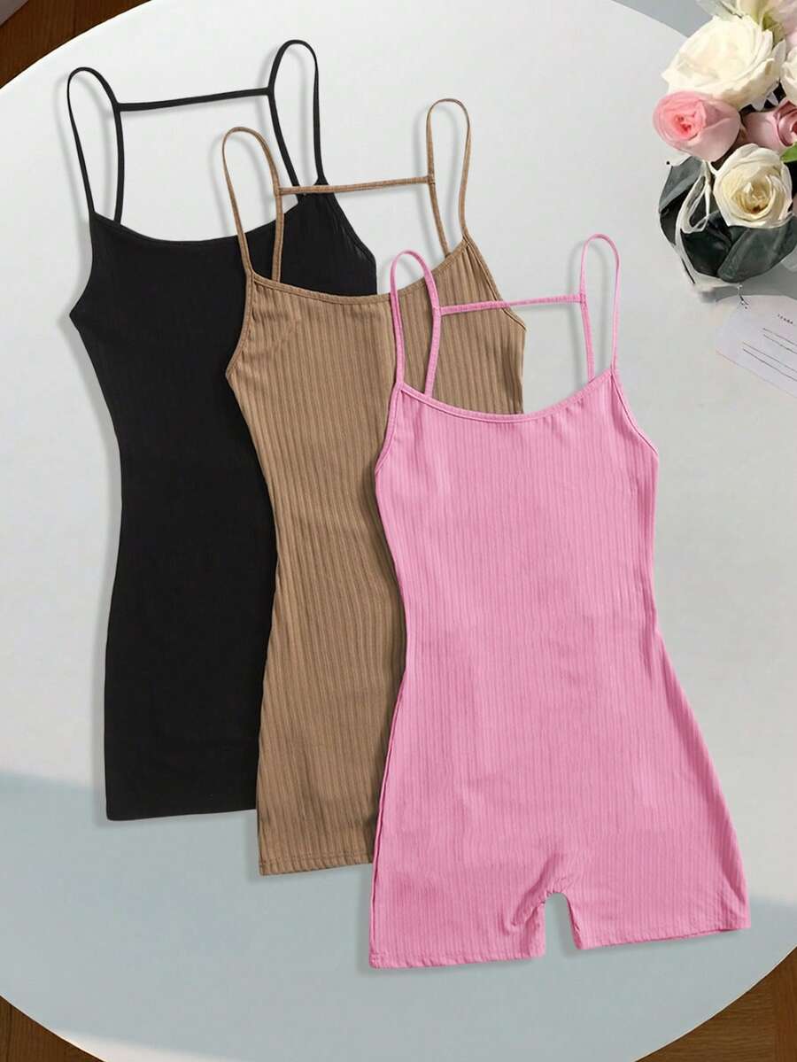 Comfortcana Women Solid Color Camisole Jumpsuit With Rib Texture - Multicolor - View 1