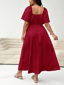 Solflare Váy dài tay màu đỏ cỡ lớn, Xuân/Hè - Đỏ - Xem 2