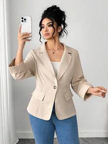 Elenzga Plus Size Women's Fashionable Casual Vintage Elegant Commuter Apricot Blazer