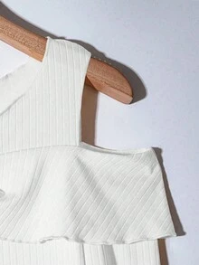 GlowEve 女式纯色纽扣设计露肩长袖罗纹时尚T恤 - 白色 - 查看 5