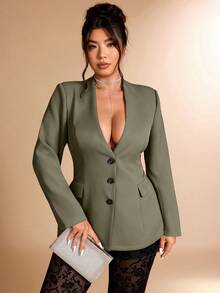 Cravure Bộ vest 2 mảnh cổ chữ V phối lưới và quần ống loe cỡ lớn dành cho nữ, trang phục công sở - Nhiều màu - Xem 6