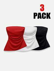 Comfortcana 女性實色簡約日常穿搭3件式無肩帶套裝 - 彩色 - 查看 8