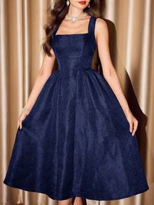 Vintamour 复古优雅女士连衣裙，带口袋，提花面料，度假风连衣裙，优雅派对连衣裙，长款派对连衣裙，女士派对连衣裙，秋季女装，万圣节服装，冬季服装，圣诞节冬季连衣裙，女士秋季服装，女士万圣节服装，女士圣诞节服装，圣诞派对连衣裙，优雅派对连衣裙 - 藏蓝色 - 查看 5