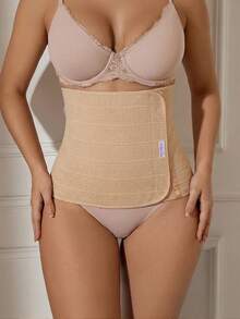 Faja maternal básica rayas verticales nude soporte reforzado tela elástica transpirable ajuste medio sin calcetas para todo el año uso diario recuperación posparto casa faja maternidad - Tono de piel - Ver 1