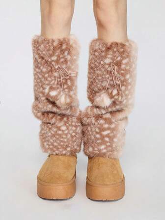 Fairycore 1 Paio di Calzini Riscaldatori per Gambe Carini a Forma di Cervo, Calzini Riscaldatori Oversize Morbidi e Pelosi in Stile Y2K, Aderenti e alla Moda, Adatti per Uso Quotidiano, Autunno/Inverno, Vacanze e Feste