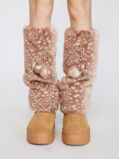 Fairycore 1 Pair Cute Fluffy Deer Design Leg Warmers, Y2K Fuzzy Pom Pom Thick Oversized Leg Warmers, Fashionable Slim Fit, Suitable For Everyday, Autumn/Winter, Holidays & Parties