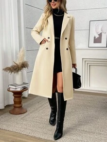 SHEIN LUNE Abrigo cruzado elegante y minimalista para mujer - Albaricoque - Ver 6