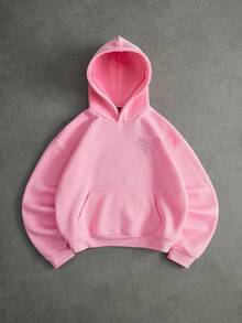 PAVTROS Men's Street-Style Popular Spider Web & Heart 3D Embroidery "LOVE" 3D Embroidery Hoodie, Suitable For Outdoor Music Festivals, Daily Outings, Hangouts With Friends, Gifts For Boyfriend/Husband, Anniversary Gifts, Pink - Pink - View 4