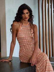 Opulessa 时尚修身镂空露背针织无袖连衣裙 - 彩色 - 查看 6