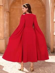 Sparklyn 少女缀饰V领优雅长款连衣裙 - 紅色 - 查看 3