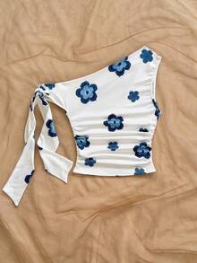Soleia Blus Wanita Motif Bunga dengan Detail Lipatan di Bagian Depan dan Bahu Berkerut, Cocok untuk Karnaval, Pernikahan & Acara Lainnya - MultiWarna - View 2