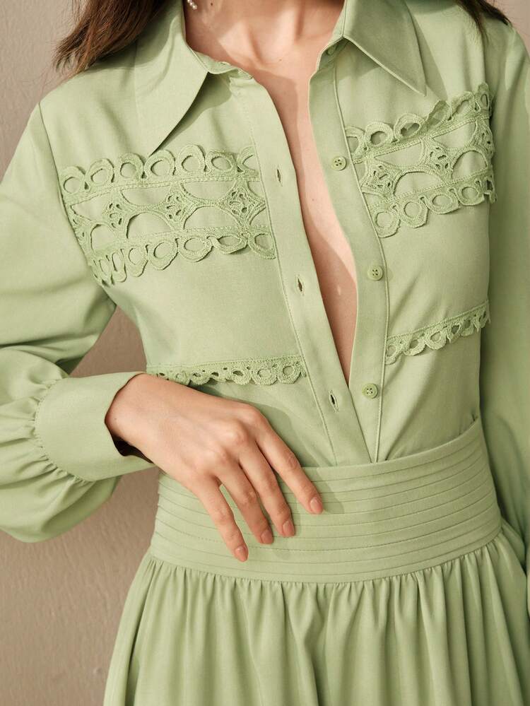 2pcs Women's Elegant Floral Lace Trim Blouse And Skirt Set, Suitable For Holiday, Daily Commute And Occasions