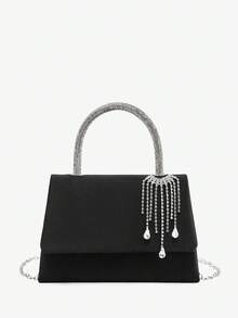 SHEIN BAE Shiny Evening Clutch, Elegant Fashion Envelope Bag, Rhinestone Embellished Handbag, Ladies Wedding Party Wristlet - Black - View 2