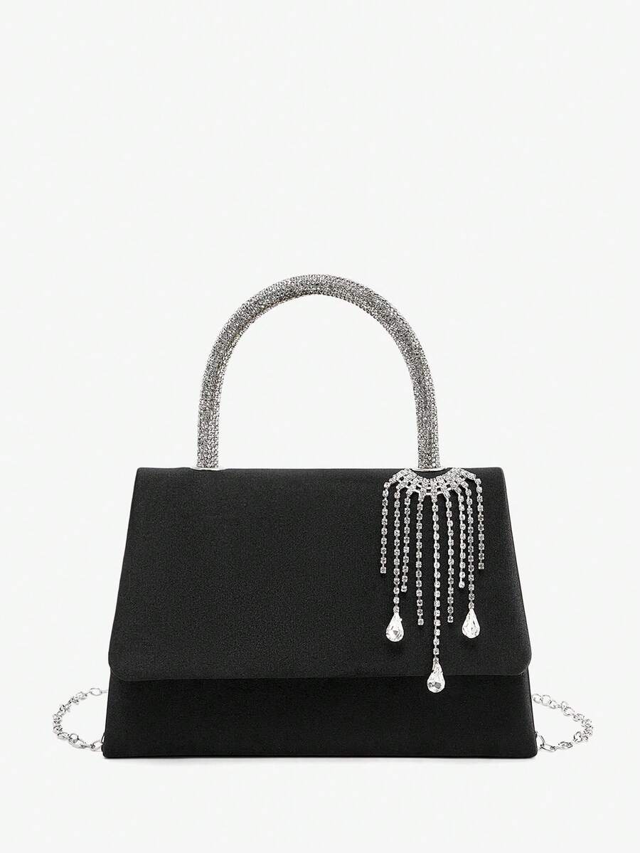 SHEIN BAE Shiny Evening Clutch, Elegant Fashion Envelope Bag, Rhinestone Embellished Handbag, Ladies Wedding Party Wristlet