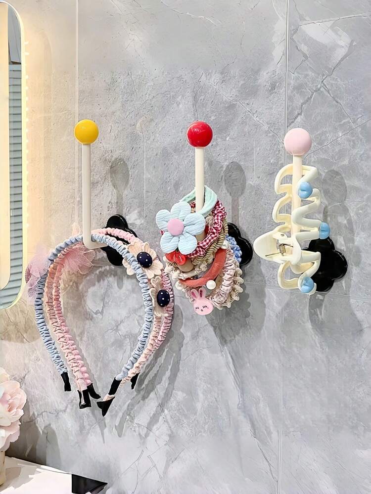 Zazumi 1/3 Hooks No Drill Wall Mounted Hair Accessories Organizer Strong Adhesive DopaMine Scrunchies Hair Ties Headbands Holder Bathroom Storage Rack Damage Free Waterproof Reusable Aesthetic Home Decor Must Haves - Multicolor - View 4