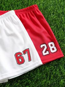 SHEIN 4 pièces/set Ensemble débardeur imprimé lettre décontracté ample et short à taille élastique pour bébé garçon d'été, tenue de basket - Multicolore - Voir 8