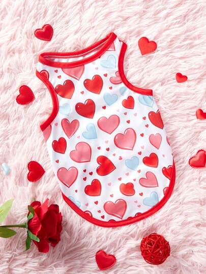 PETSIN 1 pieza Chaleco lindo con estampado de corazones de colores para mascotas (gatos y perros) para el Día de San Valentín