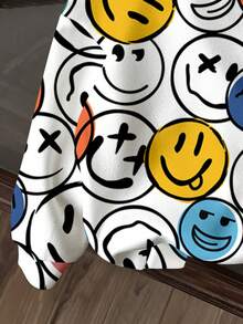 SHEIN 男婴休闲简约卡通笑脸图案宽松柔软针织连帽运动衫，适合秋冬季 - 彩色 - 查看 4