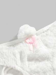 ROMWE Kawaii Cute Bunny Embroidery Plush Lace Bow Wireless Bra Set, For Valentine's Day - White - View 4