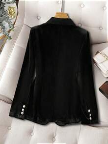 GlowEve CURVE Plus Size Women Satin Lapel Elegant Commuter Velvet Blazer Jacket, Autumn/Winter - Black - View 2