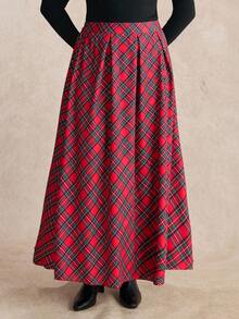 Nubod Plus Size Women's Christmas Plaid Christmas Party Casual A-Line Skirt - Multicolor - View 4