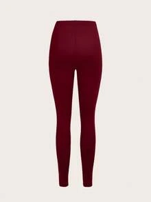 SHEIN EZwear 3件套休闲纯色高腰针织修身女士长款打底裤，春夏款 - 彩色 - 查看 4