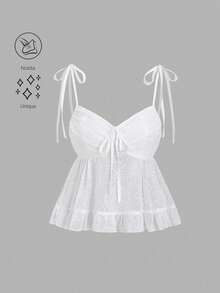 Sweetra 女士白色纹理系带无袖上衣，适合夏季度假 - 白色 - 查看 7