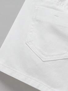 SHEIN 少女可爱水洗舒适柔软牛仔短裙 - 白色 - 查看 4