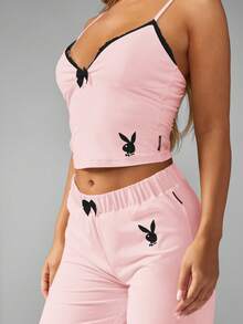 Missguided x Playboy Christmas Lace Cami Top And Trouser Pajama Set - Pink - View 3