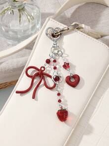 ROMWE Kawaii 1 Stück koreanischer Stil elegante und schicke Silberkette Schleifenanhänger aus Acryl und Harz mit Erdbeere/Kirsche, modisches Accessoire Geschenk für Frauen und Mädchen, Alltagsgebrauch - Rot-75 - Übersicht 6