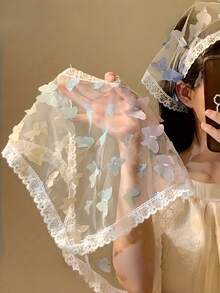 Joivida 1件蝴蝶蕾丝三角围巾发带，花卉图案，涤纶材质，柔软舒适，适合女性佩戴，甜美可爱，适合拍照、休闲、春夏户外活动，优雅田园风头巾。