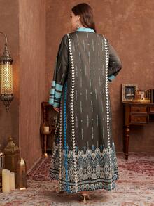 Al Najma Women's Loose Long Sleeve Floral Print Elegant Plus Size Arabic Maxi Dress Kaftan Jalabiya Dress - Multicolor - View 2