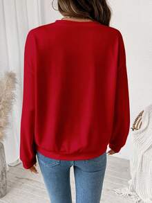 SHEIN LUNE Casual Minimalist Heart/Love Leopard Print Pattern Loose Fit Crew Neck Long Sleeve Sweatshirt For Women Valentine's Day - Multicolor - View 3