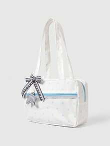 ROMWE Anime 1 Túi Tote Nữ Họa Tiết Ren Trái Tim Nơ Ngọt Ngào Dễ Thương, Họa Tiết Chấm Bi, Họa Tiết Nốt Nhạc, Lễ Hội Âm Nhạc, Lớp Trong Suốt, Túi Đeo Vai, Thích Hợp Cho Việc Mua Sắm, Trường Học - Màu be - Xem 2