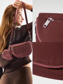 GLOWMODE 1.5L Easy Commute Water-Resistant Shoulder Strap Bag With Clippable Nano Pouch Daily Casual - 磚紅色 - 查看 8