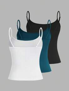 SHEIN EZwear 3pcs/Set Women's Sexy Cropped Camisole Tops, Suitable For Summer,Tank Top Spring - Multicolor - View 2