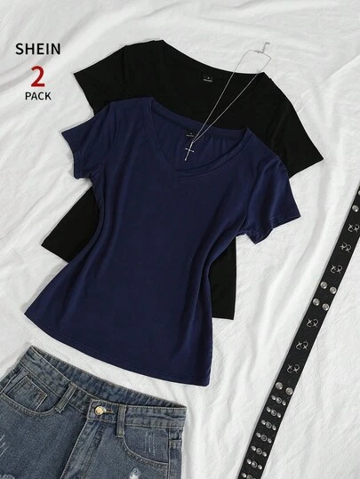 StreetHx Women's Summer V-Neck Tight T-Shirt, Punk Subculture Anime Solid Color Basic V-Neck Short Sleeve Fitted T-Shirt