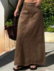Livesso Summer New Music Festival Loose Casual Beach Vacation Style Women Skirt - Coffee Brown - View 3