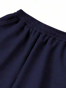 SHEIN Quần nỉ cạp chun màu trơn đơn giản dành cho nữ - Màu xanh hải quân - Xem 4